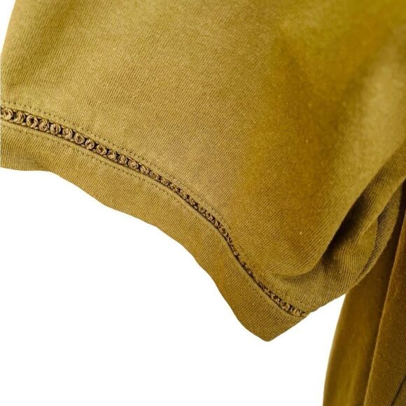 MORGIN olive green drawstring waist top, chest pocket, crochet accents - Picture 5 of 8